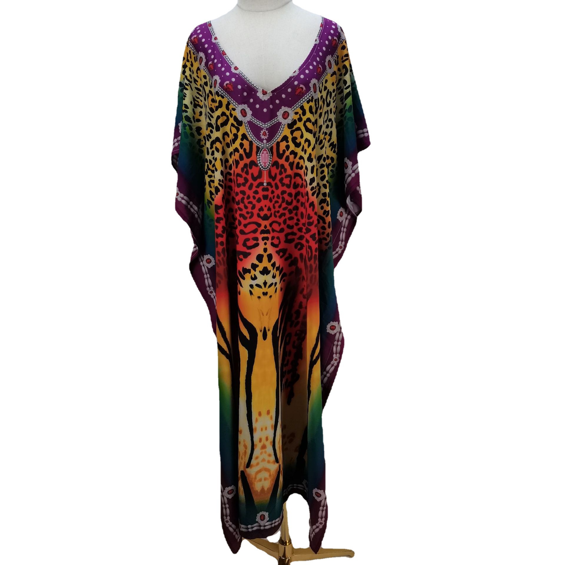 Europa y América poliéster leopardo posicionamiento impresión más tamaño playa vestido vacaciones traje bikini protección solar camisa 5D60