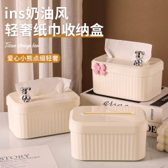 Plastic tissue box for home living room coffee table desk storage box creative napkin tissue paper holder cream style tissue paper box