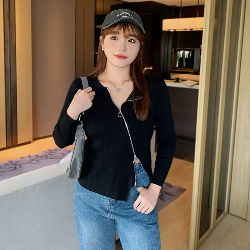 新款圆领针织打底衫2023年大码女装秋冬胖妹妹百搭200斤毛衣371