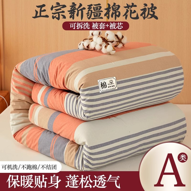 Xinjiang Raw Cotton Quilt with Duvet Cover, Summer Cooling Quilt, Thickened Spring and Autumn Quilt Core, Cotton Bedding, Cotton Batting, Complete Set