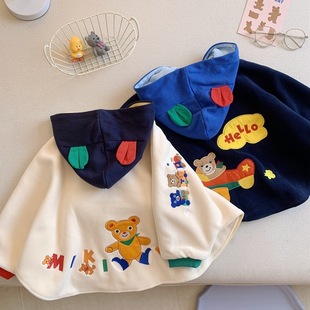 Japanese Coat ~ Spring and Autumn Fleece Thickened Cute Cloak Children's Baby Warm Hooded Windproof Cloak