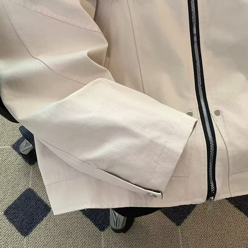 Grid Splicing Jacket, Trendy Loose Baseball Jacket, Lapel Workwear Jacket_voghion.com