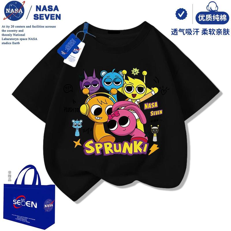NASA リズムボックス子供用ピュアコットン Tシャツ西洋スタイル夏 sprunki オルゴール半袖トップス男の子と女の子用|undefined