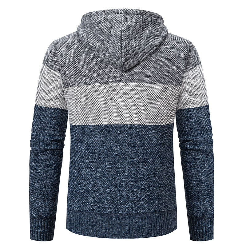 Демисезонная модная теплая knitted куртка с капюшоном и молнией, свитер