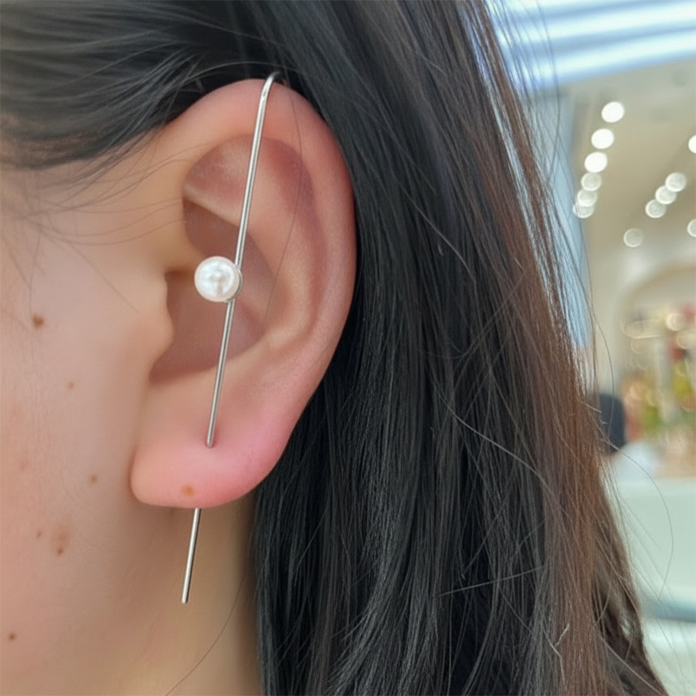Cross-border Korean-style elegant and trendy earrings, stainless steel pearl drop earrings for women, unique pierced earrings, diagonal stud earrings, wholesale