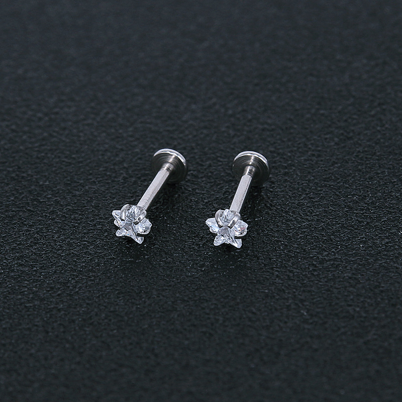 Geometric Stainless Steel Zircon Earrings Silver Twist Thin Stud Earrings for Men Women Fashion detail image 9