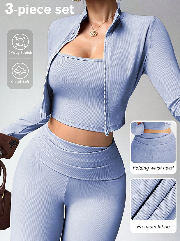 Nube sensación de hilo ropa deportiva apretada mujer gimnasio antichoque cintura alta manga larga leggings set sin pellizco