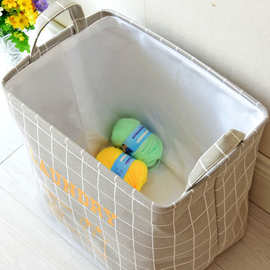 EVA灰格棉麻收纳筐玩具衣服整理箱折叠水洗零食储物篮脏衣篓0860