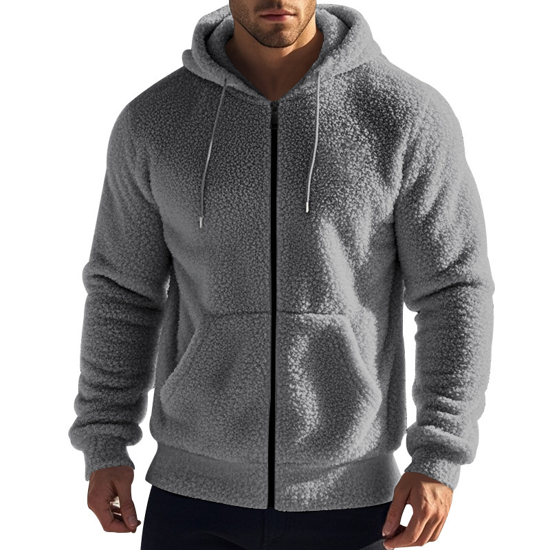 Dicker, warmer doppelseitiger Samt für Herren im amerikanischen Winter mit Reißverschluss, lockere Strickjacke, lässige Kapuzenjacke_voghion.com