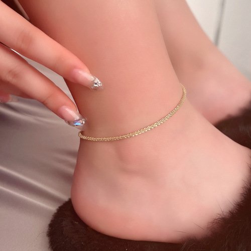 2024 new trendy niche design titanium steel anklet women's high-end 18K gold personalized baby's breath necklace