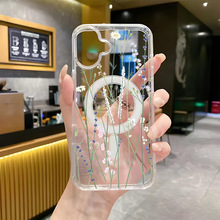 花卉手机壳苹果17promax透明亚克力iphone15防摔16简约14保护套13