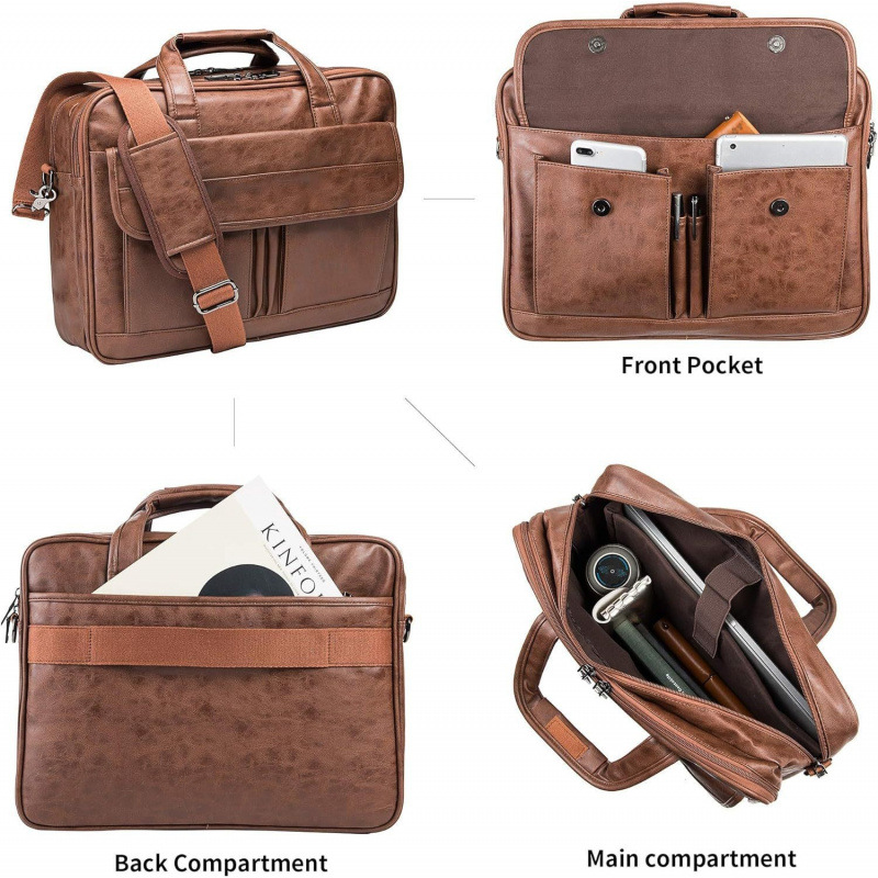 Cartero de cuero de hombre 17.3 pulgadas portátil maletín bolso de negocios bolso de computadora