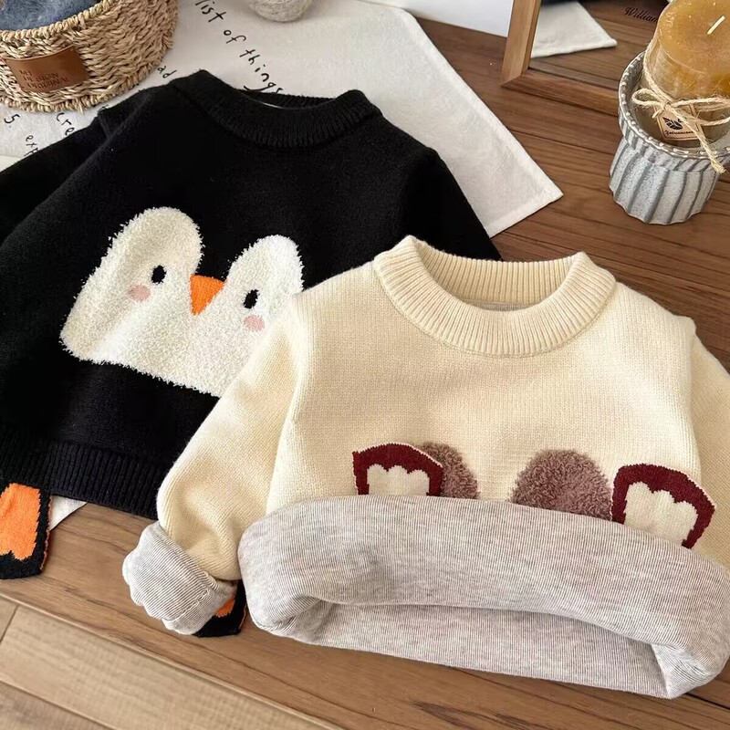 Children's Class a Sweater 2025 Autumn/Winter Korean Version Penguin Thickened Baby Knitwear Warm Top Class a Safety