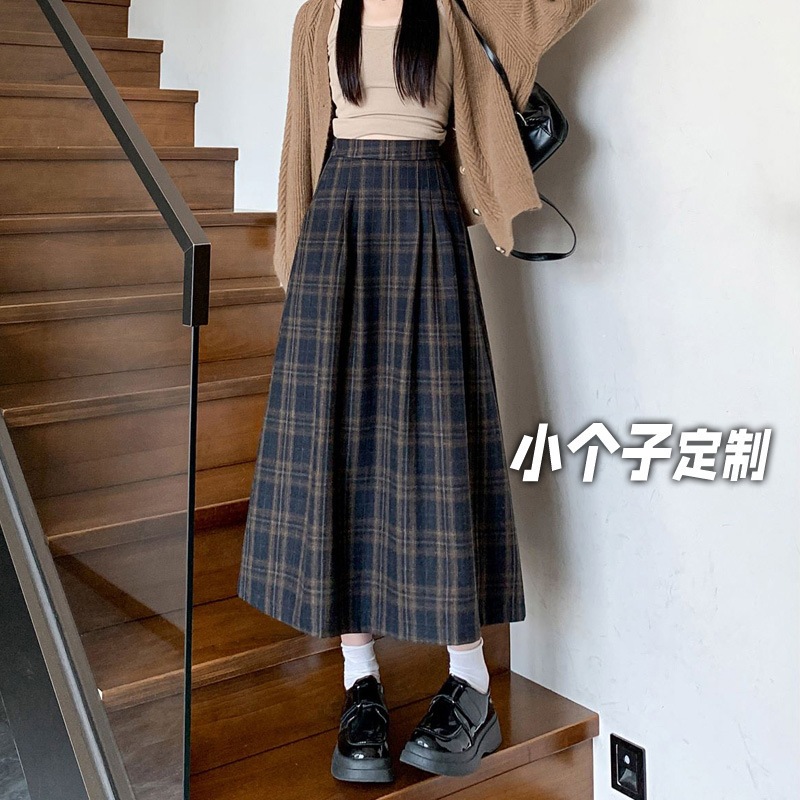 150の小さい背の復古的な格子の毛の半身のスカートの女性の秋冬の中で長いです。|undefined