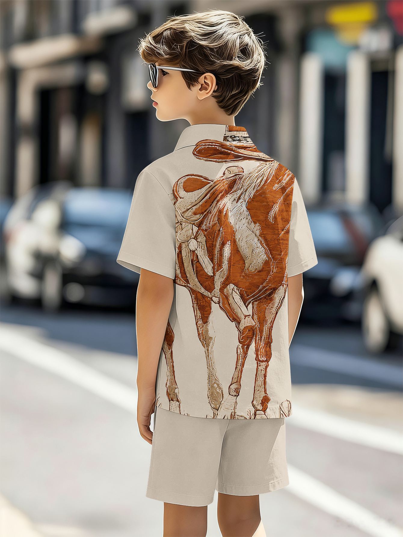 Zomer set voor jongens met overhemd en shorts met 3d print_voghion.com