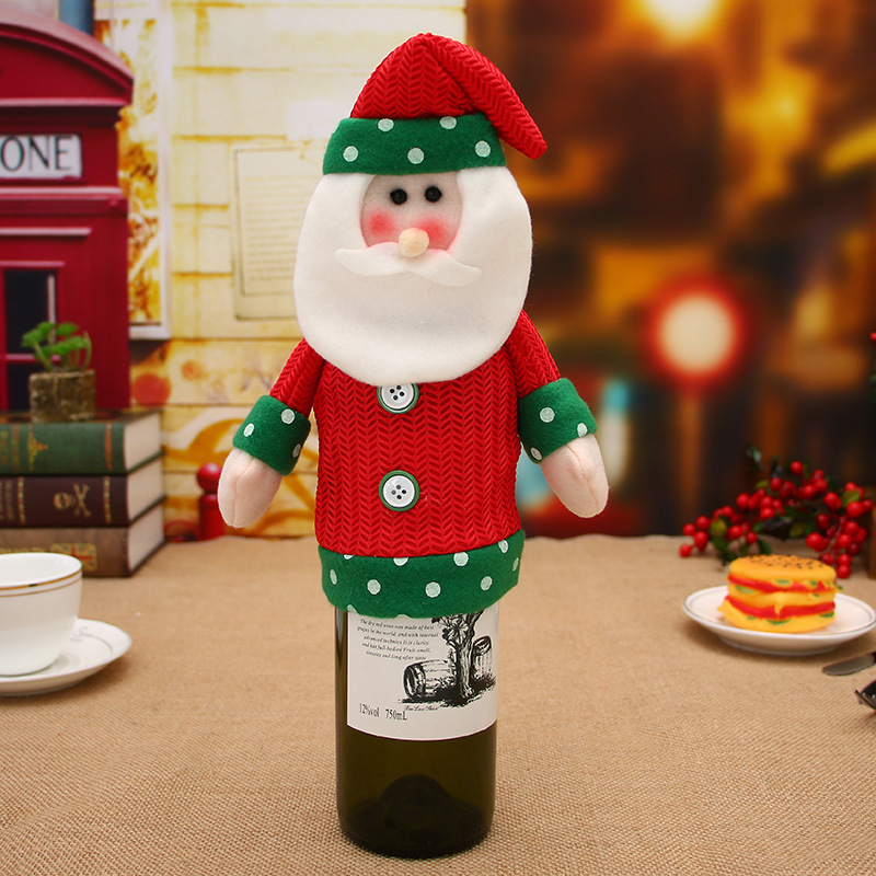 Juldekoration vinflaskfodral santa claus i stickat material_voghion.com