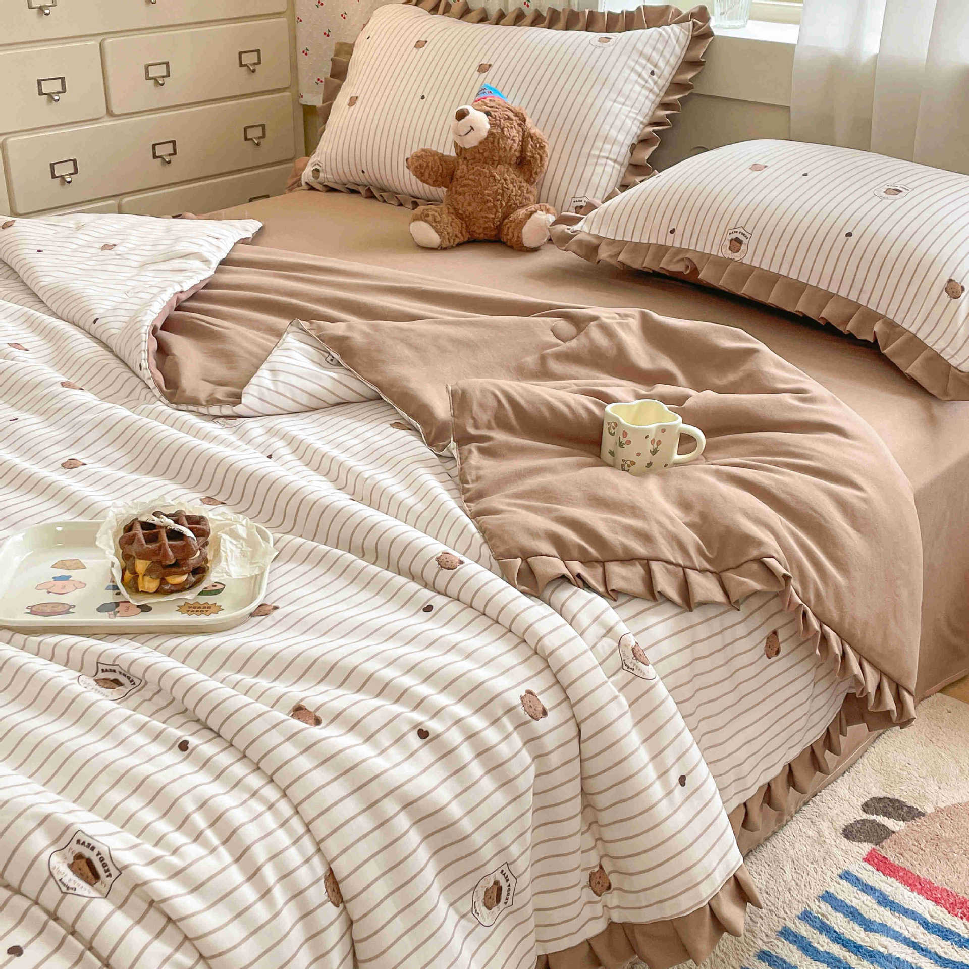 Little Bear Story | Nueva actualización | Tejido de hilo arrugado con falda de lujo ligero/tres veces suave
