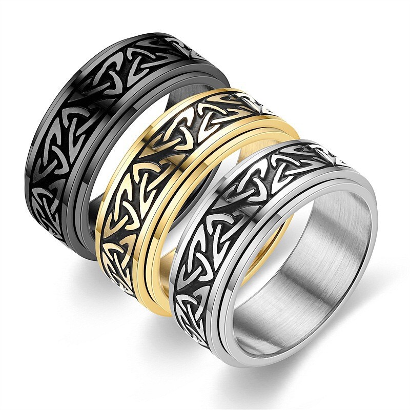 2023 Cross-border New Corrosion Oil Popular Viking Character Rotatable Ring Couple Jewelry Source Manufacturer