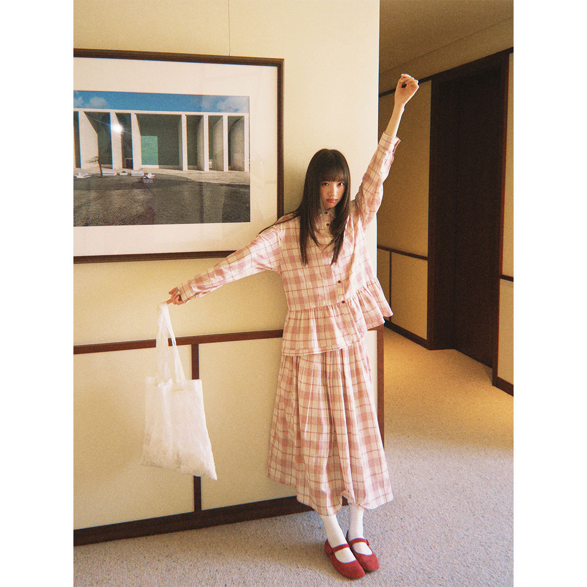 Petite Elastic Waist Plaid Skirt for Women, Fall 2025 New High Waist Slimming A-Line Long Skirt