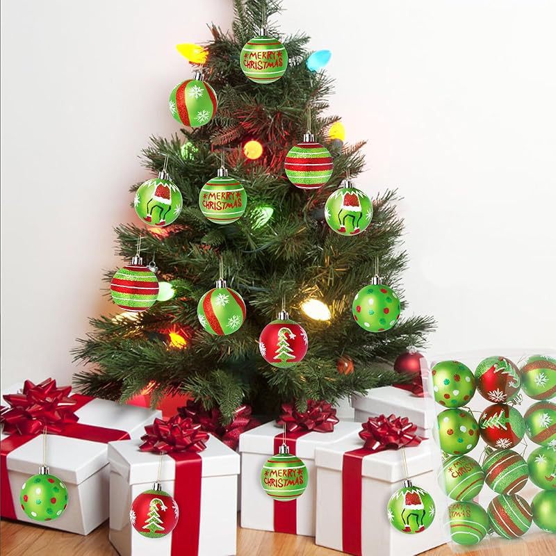 6CM Grinch Christmas Ball Ornaments Set – Hand-Painted Festive Tree Decorations For Whimsical Holiday Parties_voghion.com