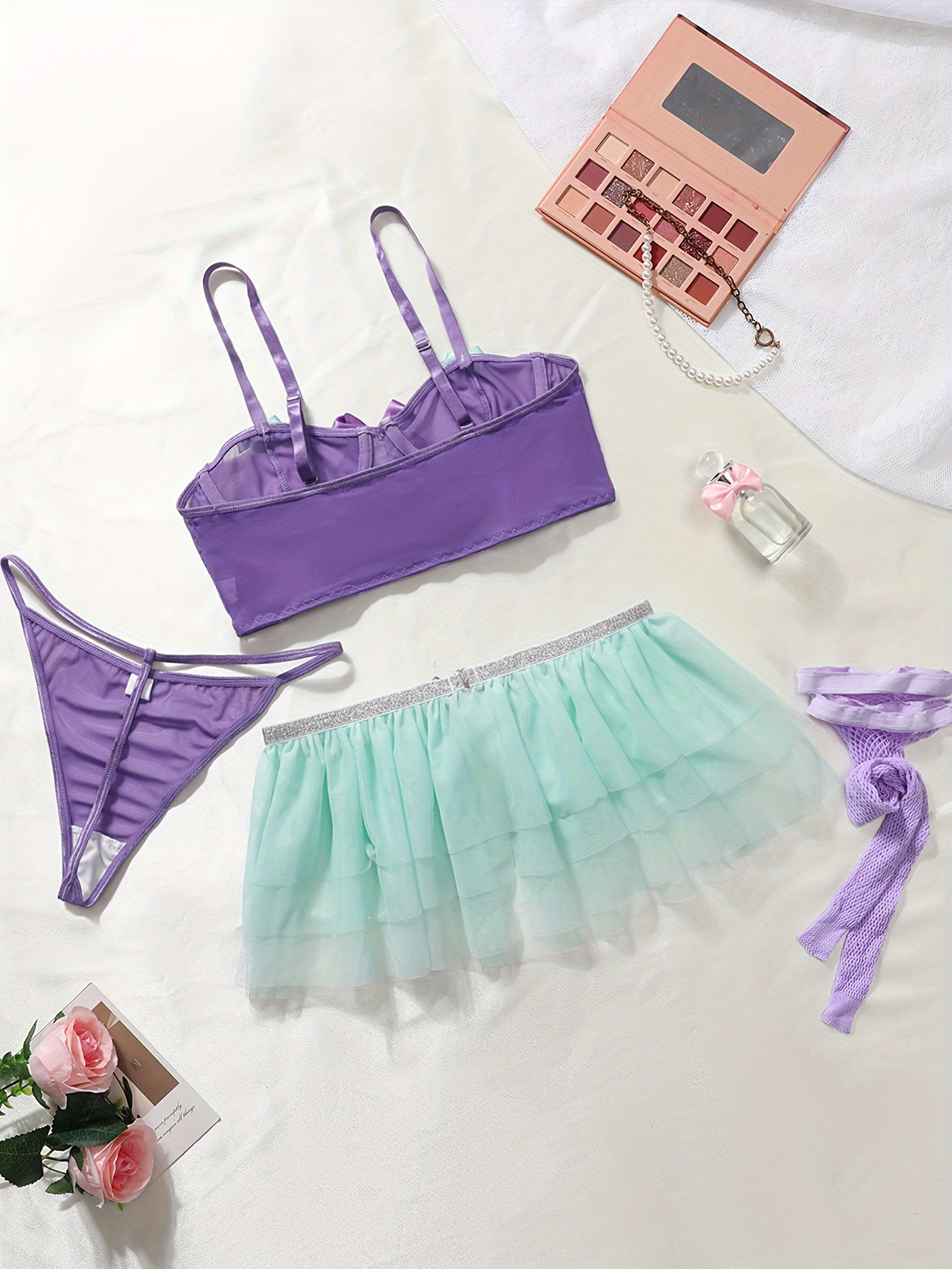 Conjunto de ropa interior encantadora princesa de 4pcs para mujeres Lavanda transfronteriza