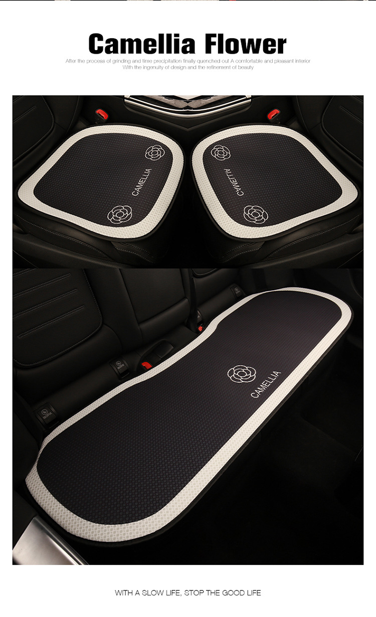 Camellia Car Cushion Universal Four Seasons Black Seat Cushion Fabric Seat Cover Half Bag Seat Cover Car Non-Slip Car Cushion