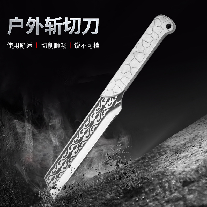 Yangjiang Knife Outdoor Portable Chopping Knife Forged Bone-Cutting Knife Camping Knife Meat Cutting Knife Thickened Dragon Pattern All-Steel Knife for Chopping Bones