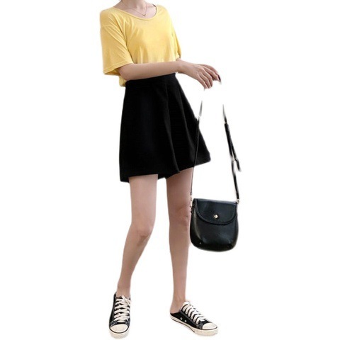 Shorts for women summer loose large size fat mm1 summer new style student slimming straight black A-line wide-leg pants skirt
