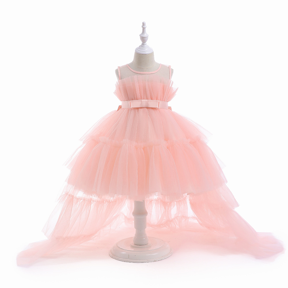 Europeo y americano Amazon nuevo estilo flor niña vestido de malla Super larga cola mullida princesa vestido de Año Nuevo vestido de niña