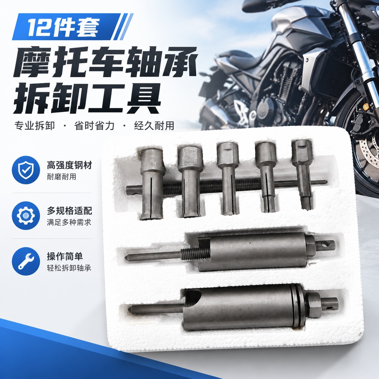 Juego de Extracción de Rodamientos de 12 Piezas de Plástico para Motocicletas