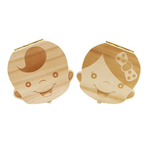 Wooden boy and girl baby milk tooth box, tooth hair navel collection box, infant milk tooth storage box, keepsake box