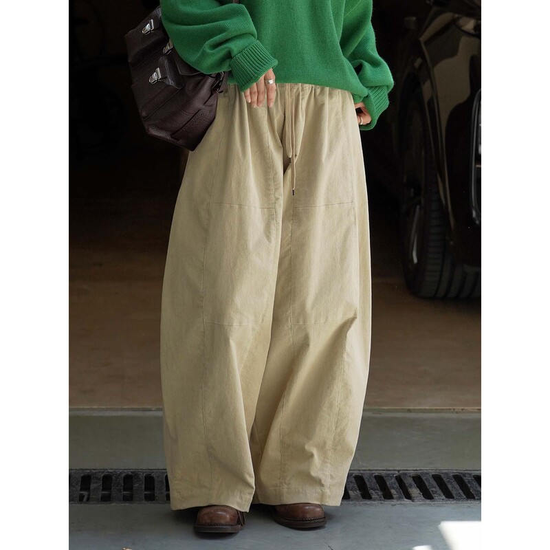 Xuanman Autumn and Winter New Japanese-Style Fashionable Design Corduroy Patchwork Curved Casual Pants Loose Casual Long Pants for Women