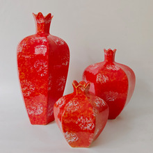 手工窑变陶瓷花瓶摆件客厅插花小中式红色石榴水培水养餐桌干花