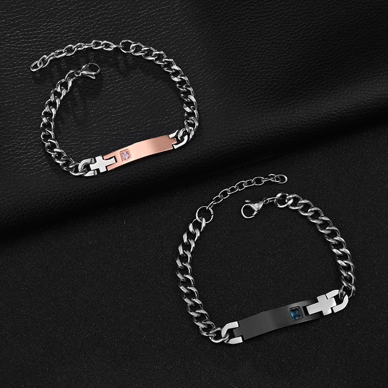 Hip-Hop Cross Square 304 Stainless Steel Zircon Bracelets In Bulk display picture 1