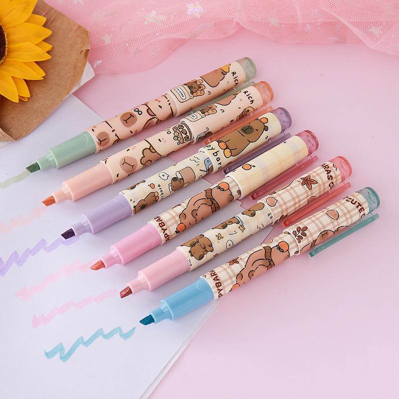 Resaltador Kapibala Resaltador de bolsillo portátil creativo para estudiantes Pluma de marcado de color oblicuo Bolígrafo de cuenta manual al por mayor