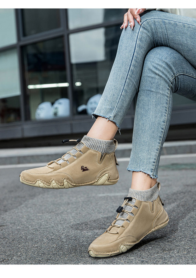Bốt Martin cổ cao LDECK cổ vừa, thun co giãn, đế bằng, form unisex — C8007 kaki, C8007 màu xám, C8007 màu đen, C8007 đen M (kiểu lót nhung) chi tiết 12