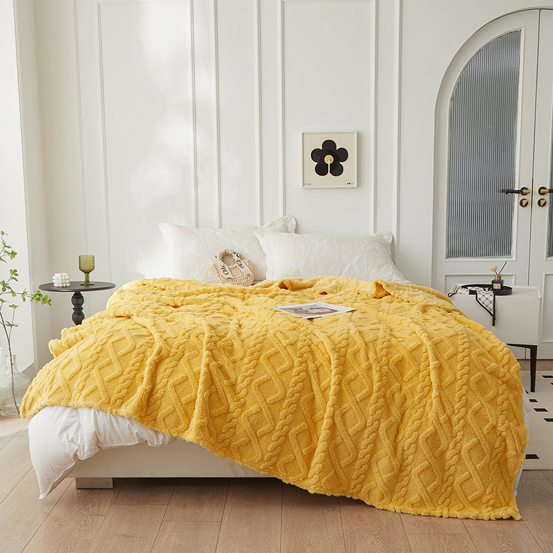 Manta de terciopelo de torre de color sólido transfronteriza Manta de sofá de ocio para siesta Manta de aire acondicionado Manta de jacquard de doble cara Manta multifuncional
