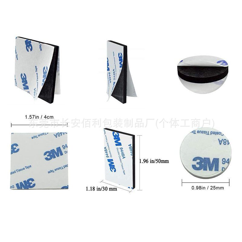 Double Sided Foam Tape Strong Pad Mounting, Black Adhesive Tape Includes Square, Round and Rectangular