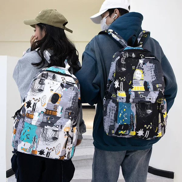 Cross-border backpack 2024 new large capacity personalized graffiti casual backpack junior and senior high school campus style student schoolbag