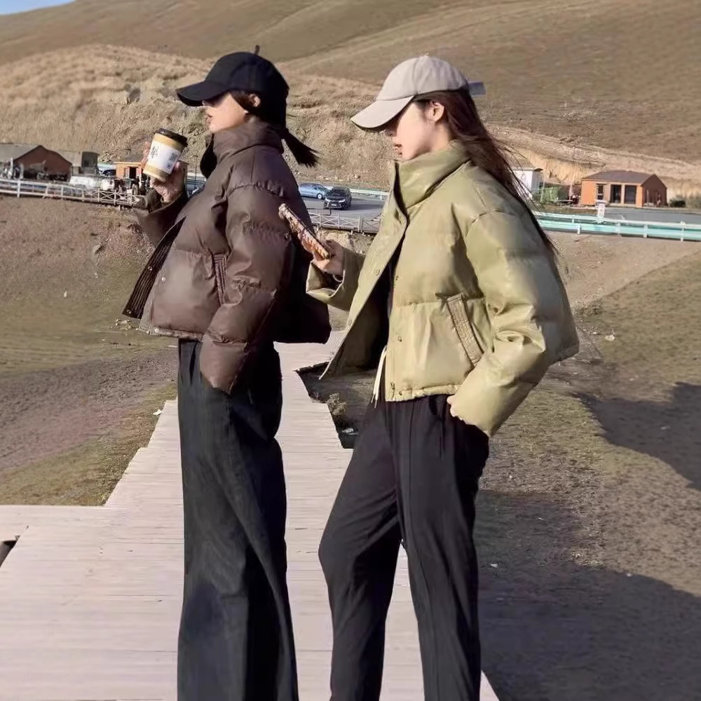 Sin lavado PU ropa de algodón para mujeres corto 2025 nuevo invierno grueso ropa de pan suelta ropa de moda de algodón chaqueta de algodón