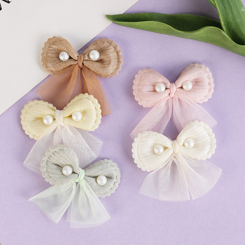 Fresh Handmade Mesh Pearl Ribbon Bow Decoration Material Corsage Shoes and Hats Children's Wear Skirt Accessories Accessories