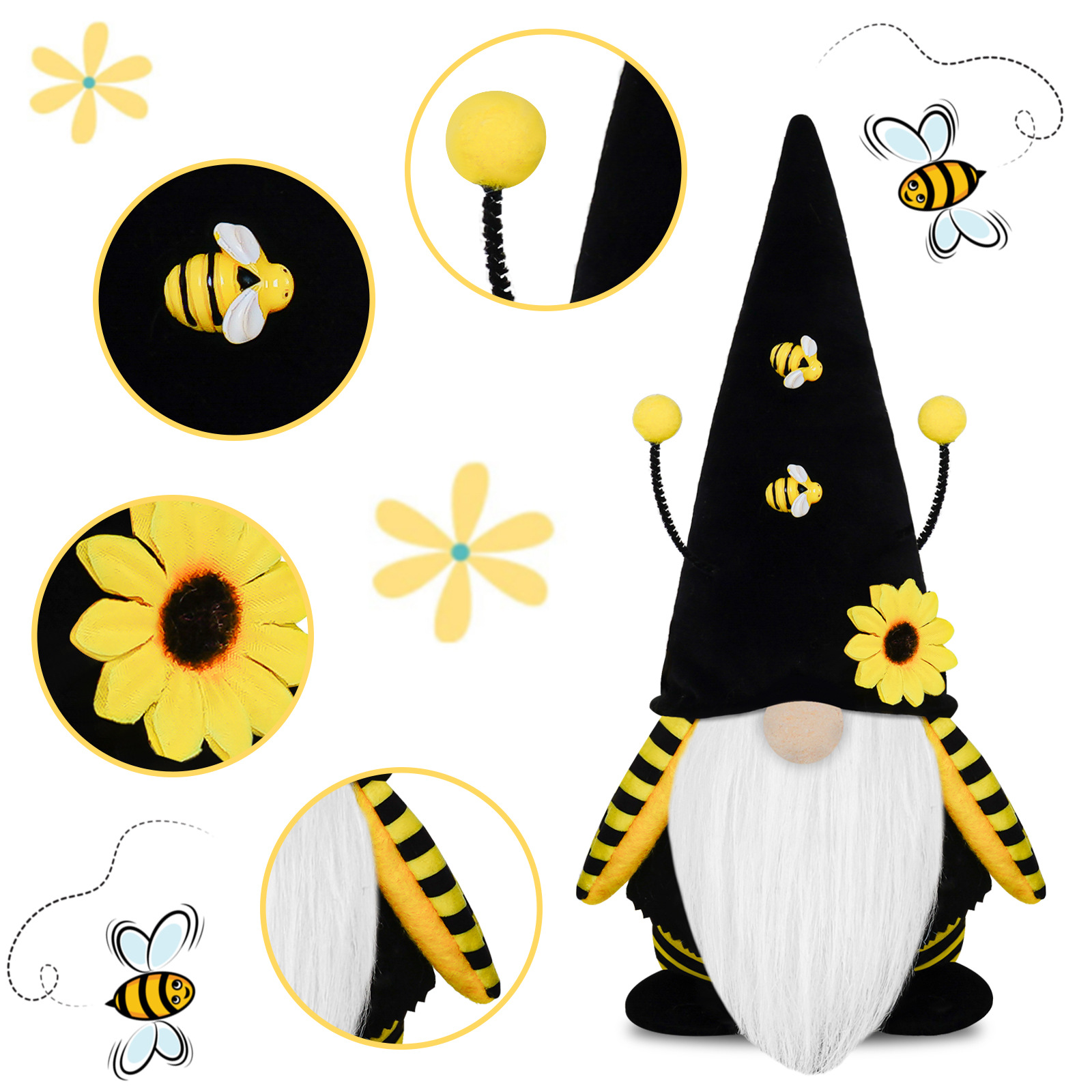 Festival de la abeja muñeca sin rostro Rudolf muñeca de punto abeja viejo Festival girasol muñeca Decoración