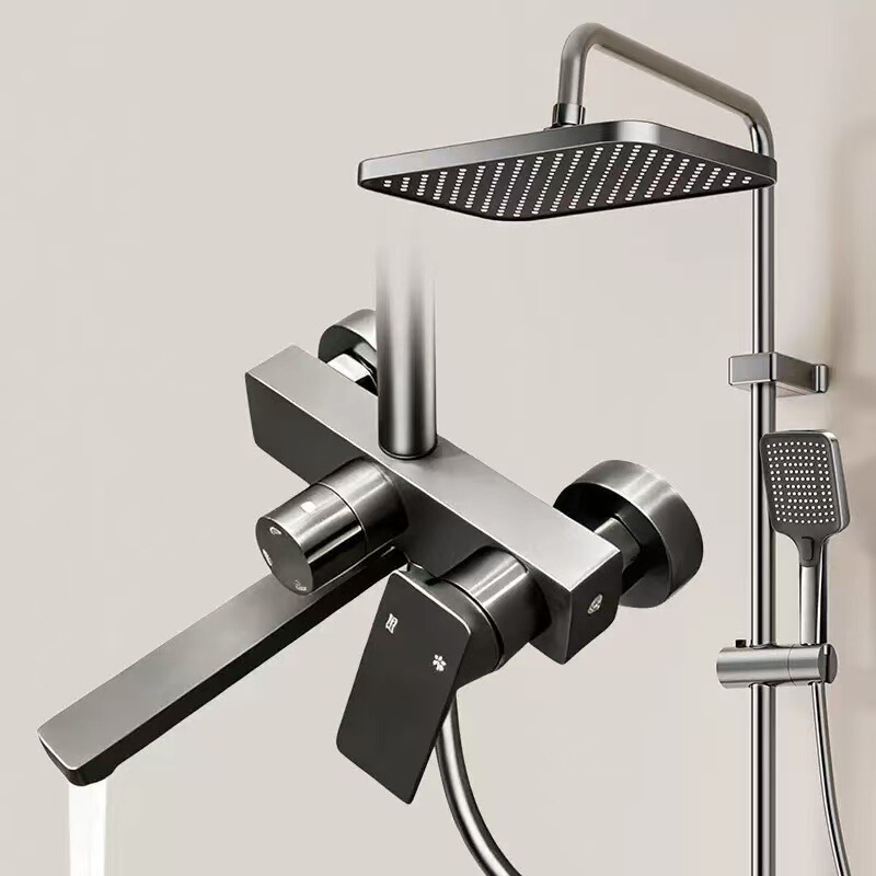 Direct from the factory, cross-border space aluminum gunmetal gray three-function pressurized hot and cold home bathroom shower head wholesale Direct from the factory, cross-border space aluminum gunmetal gray three-function pressurized hot and cold home bathroom shower head wholesale