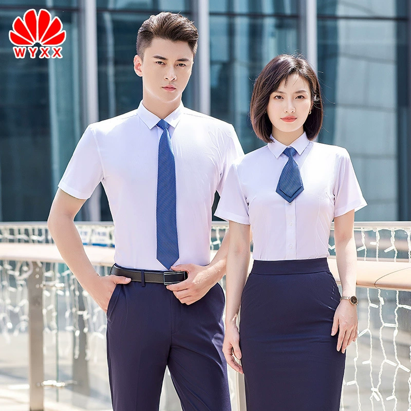 Рубашка из бамбукового волокна с длинным и коротким рукавом, деловое вечернее платье для мужчин и женщин, деловое платье в одном стиле, весеннее платье с вышивкой логотипа