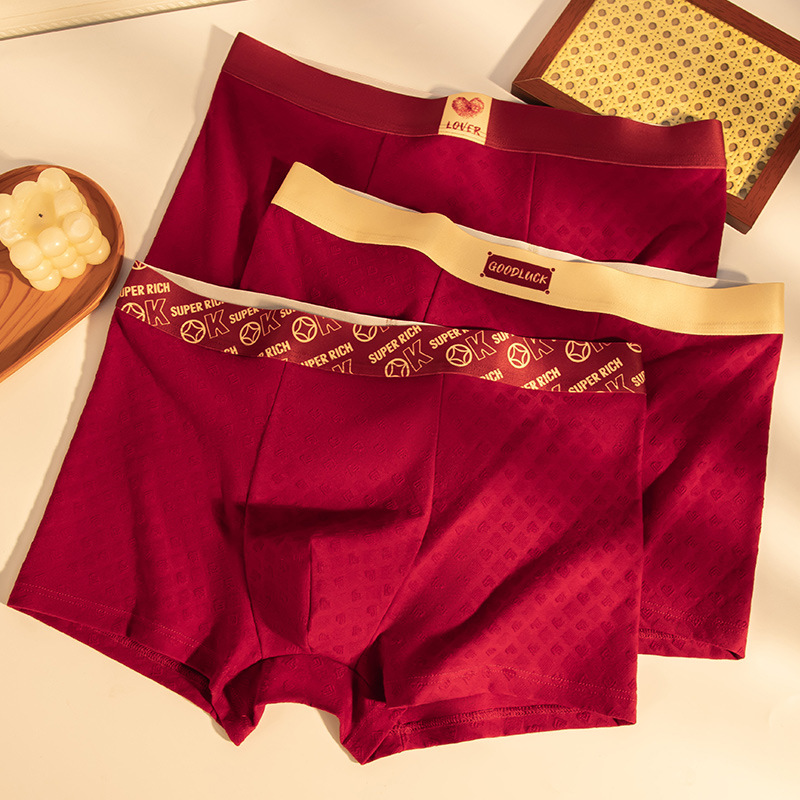Algodón rojo para hombre calzoncillos de invierno para hombres Jacquard regalo de Año Nuevo para el año de la vida para hombres pantalones planos