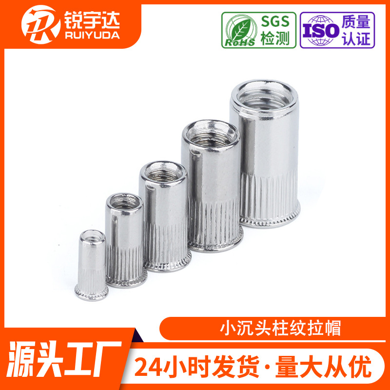 304不锈钢拉铆螺母 光身小沉头盲孔拉铆螺母半六角 平头柱纹拉帽