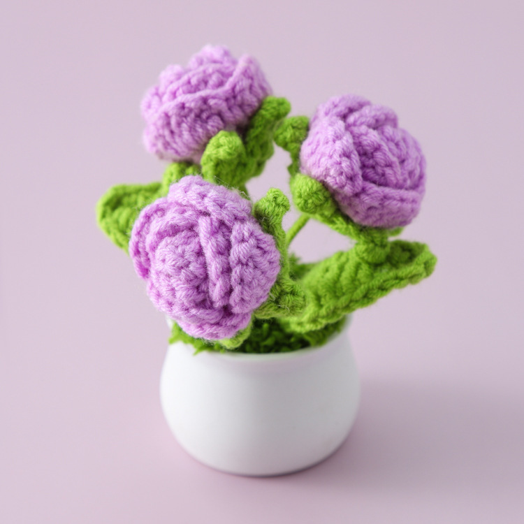 [완성된 작은 흰색 냄비] 보라색 머리가 많은 장미