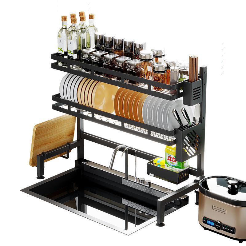 Estante de fregadero de cocina Estante de almacenamiento para platos de encimera Estante de lavavajillas multifuncional Estante de fregadero Estante de drenaje Hogar
