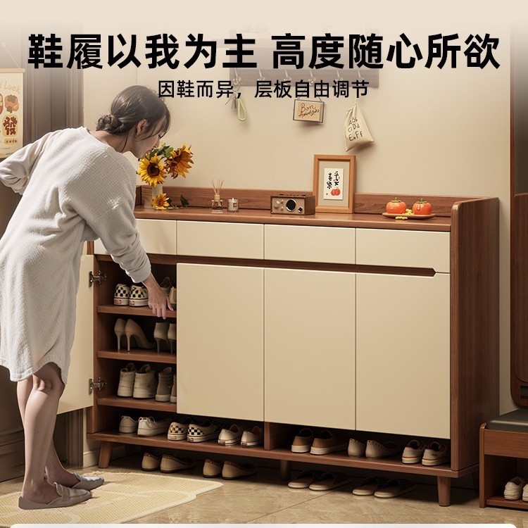 实木芯鞋柜家用门口室内玄关柜大容量储物柜靠墙收纳柜一体鞋架子|undefined