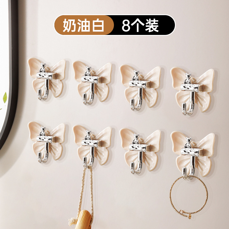 Gancho de mariposa de oso de lujo ligero, adhesivo, fuerte soporte de peso, sin perforación, cocina, baño, puerta de baño, gancho adhesivo que no deja marcas detrás